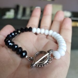 Swarovski Elements Large Black & White Crystal Toggle Bracelet NWT